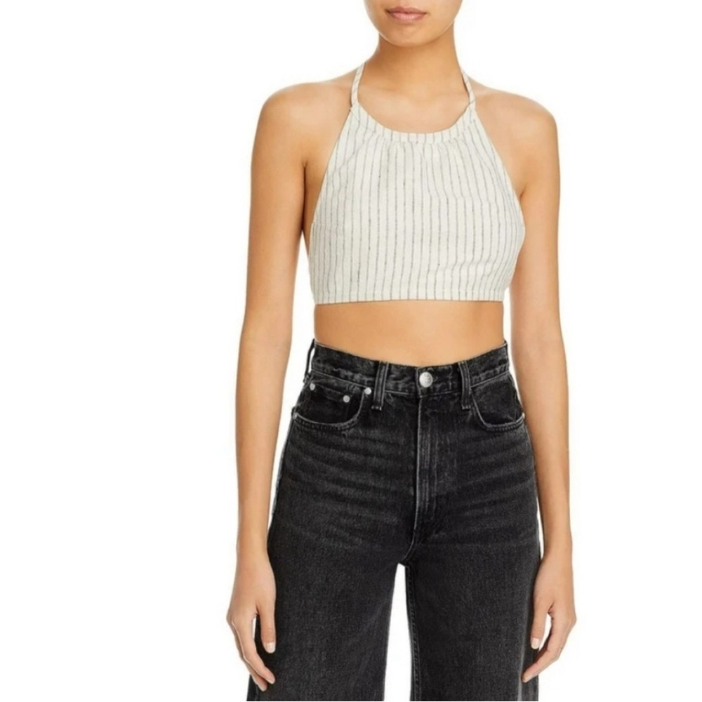 Rag & Bone Cream Striped Tie Back Linen Halter Top